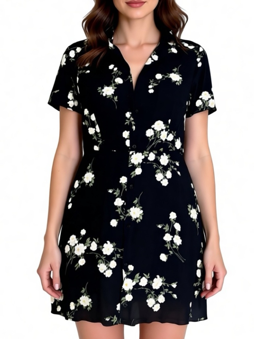 Urban Renewal Black Mini Dress with White Floral Print
